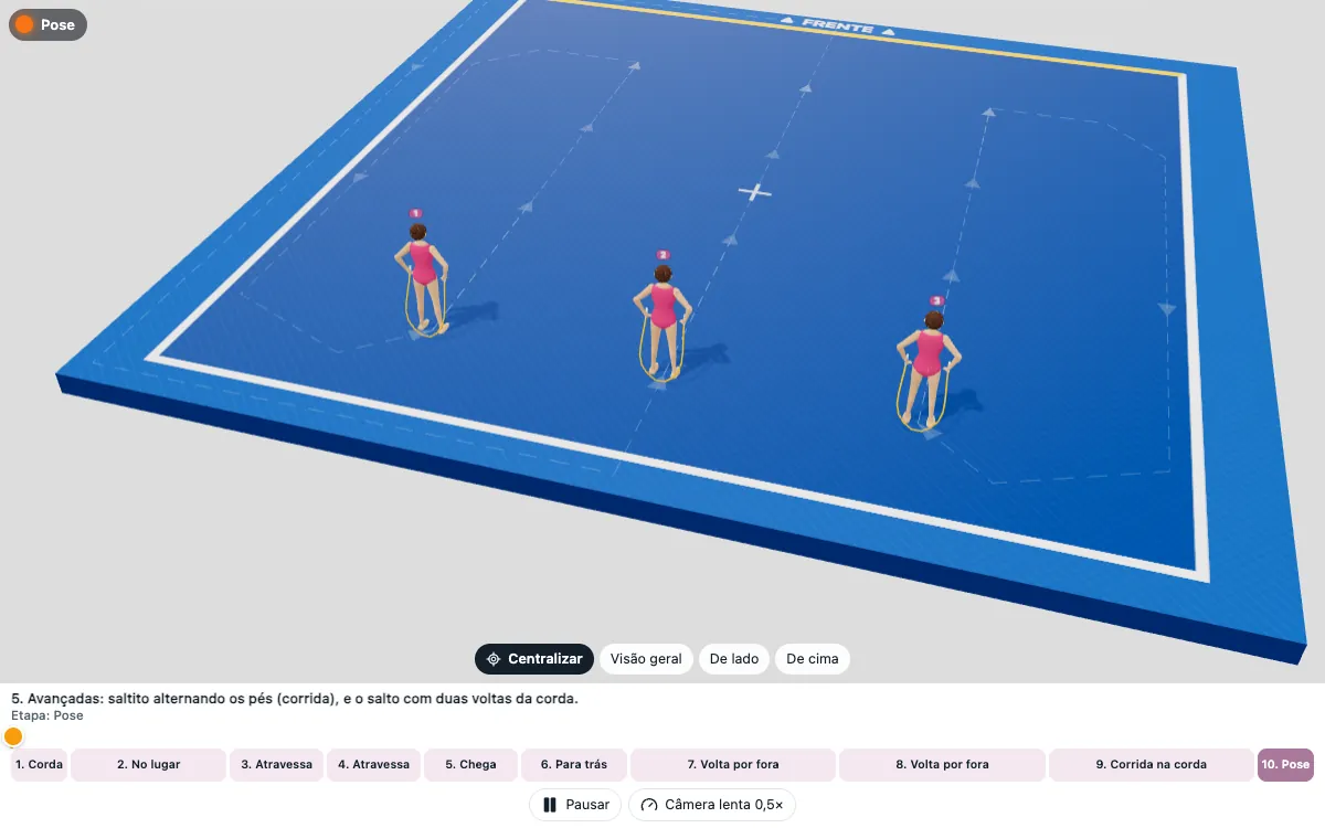 Exercício em 3D: Corda: saltitar atravessando o tablado