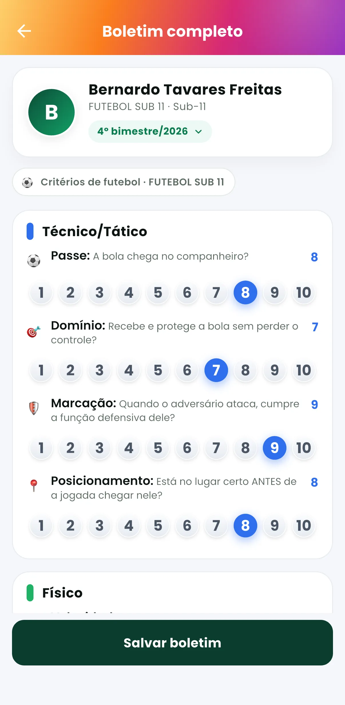 Boletim do futebol de futebol e futsal — print do AppFUT