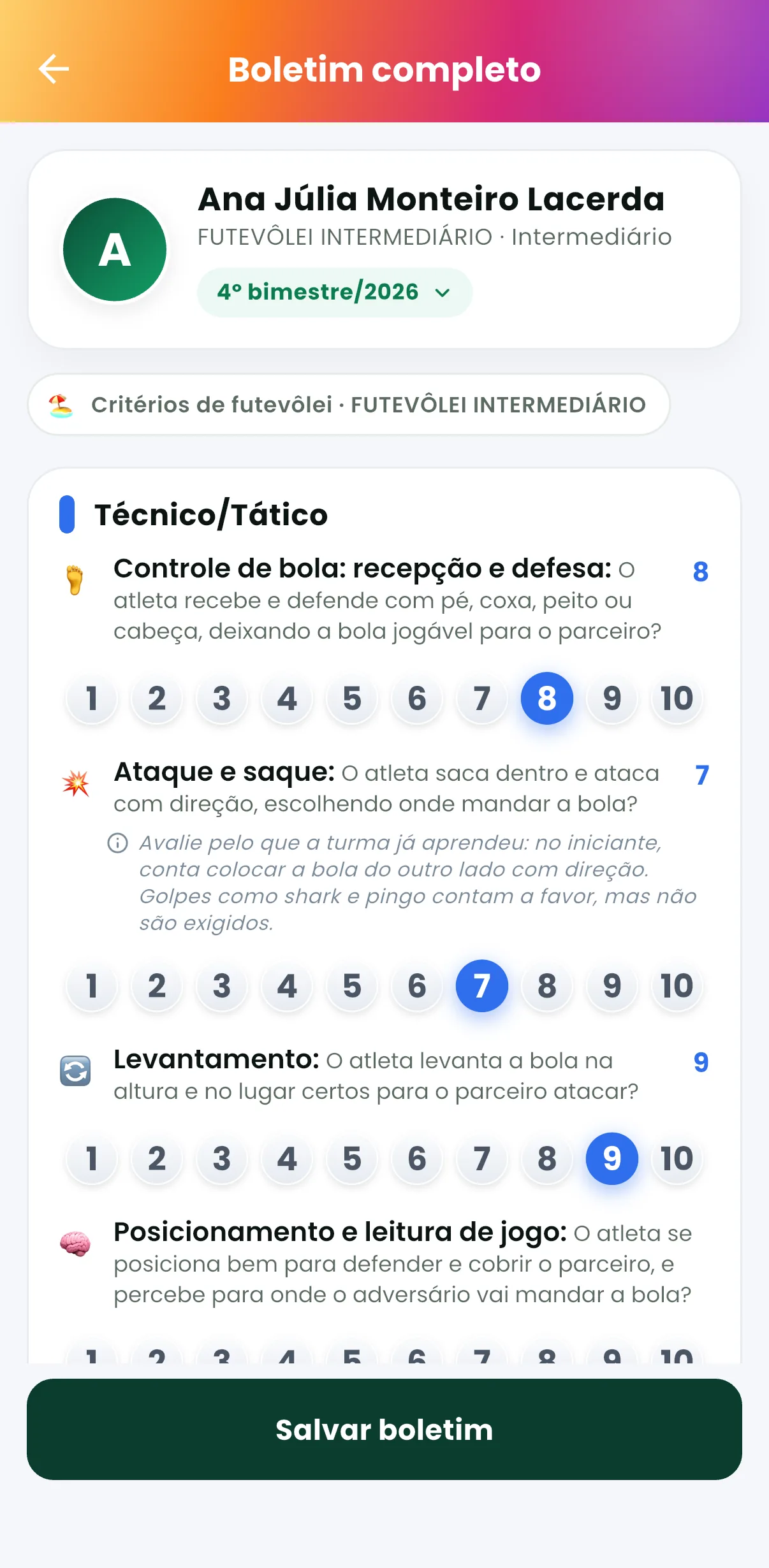 Boletim do futevôlei de futevôlei — print do AppFUT