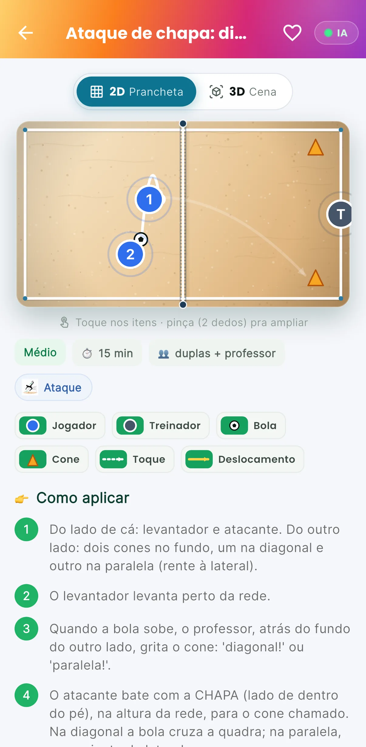 Exercício em 2D — A prancheta, passo a passo (print do AppFUT)