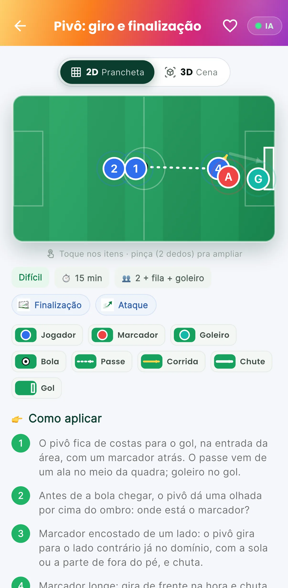 Exercício em 2D — A prancheta, passo a passo (print do AppFUT)