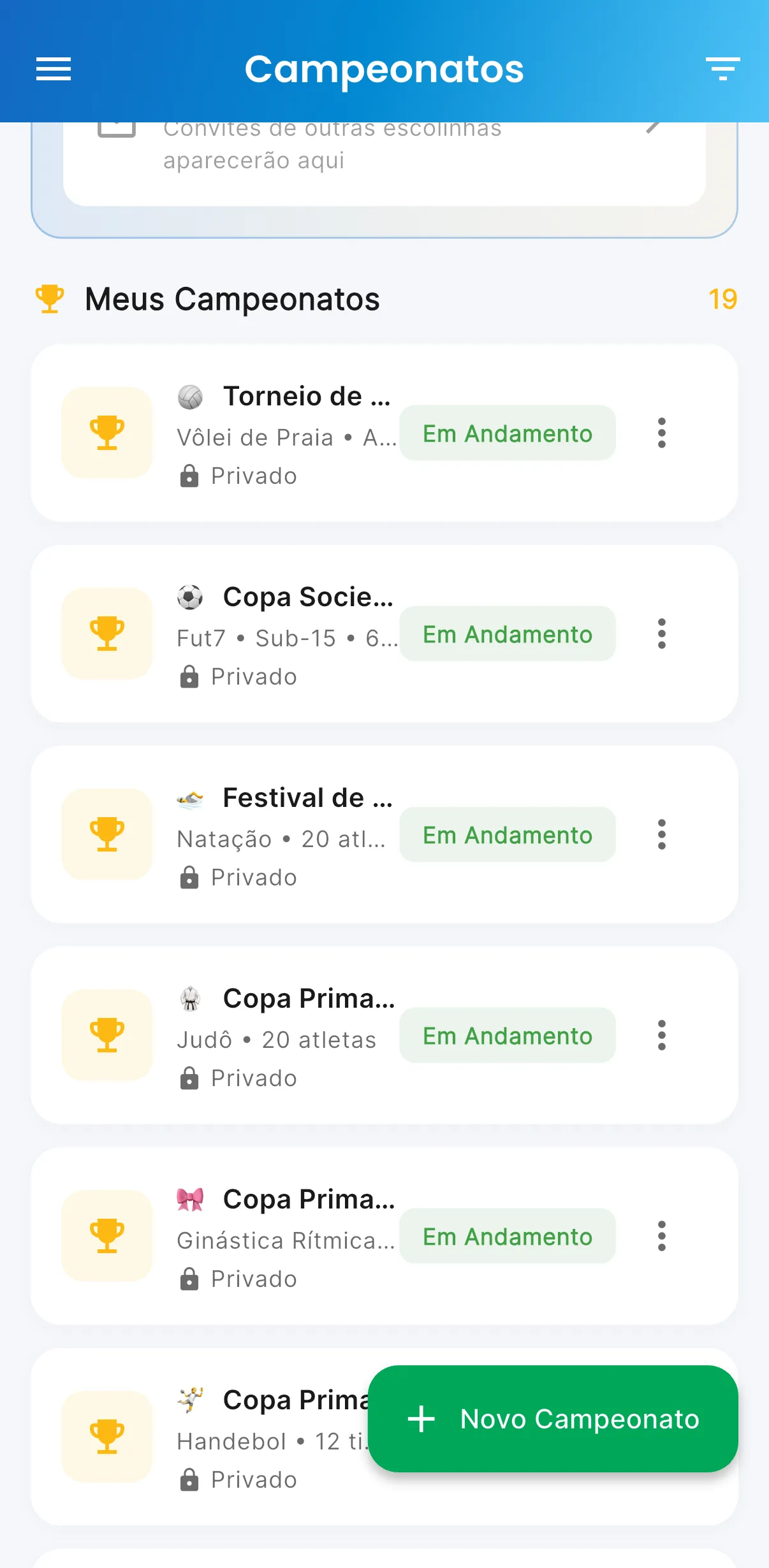 Campeonatos — Os campeonatos da escola (print do AppFUT)