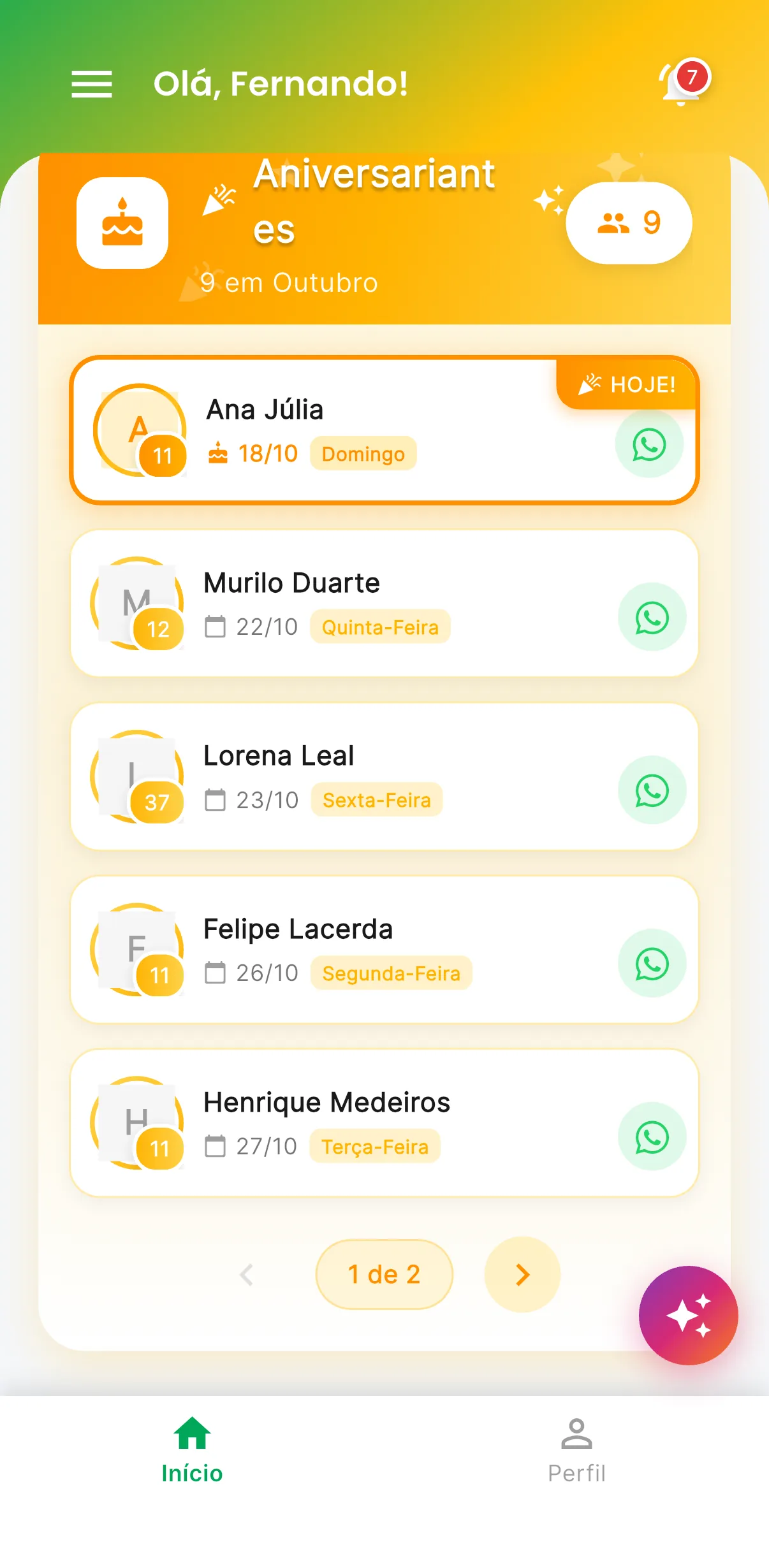 Aniversariantes — print do AppFUT