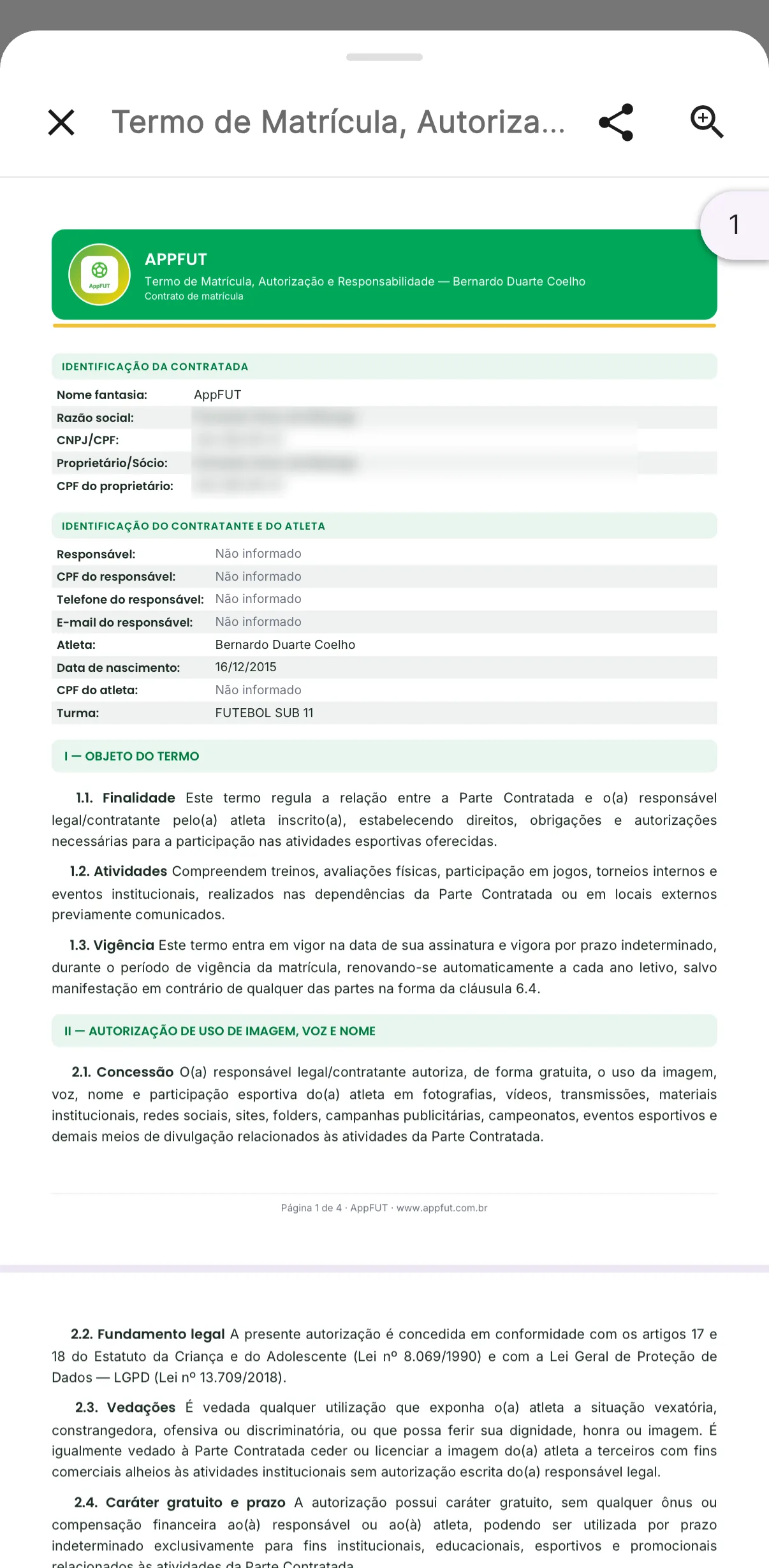 Documento pronto — print do AppFUT
