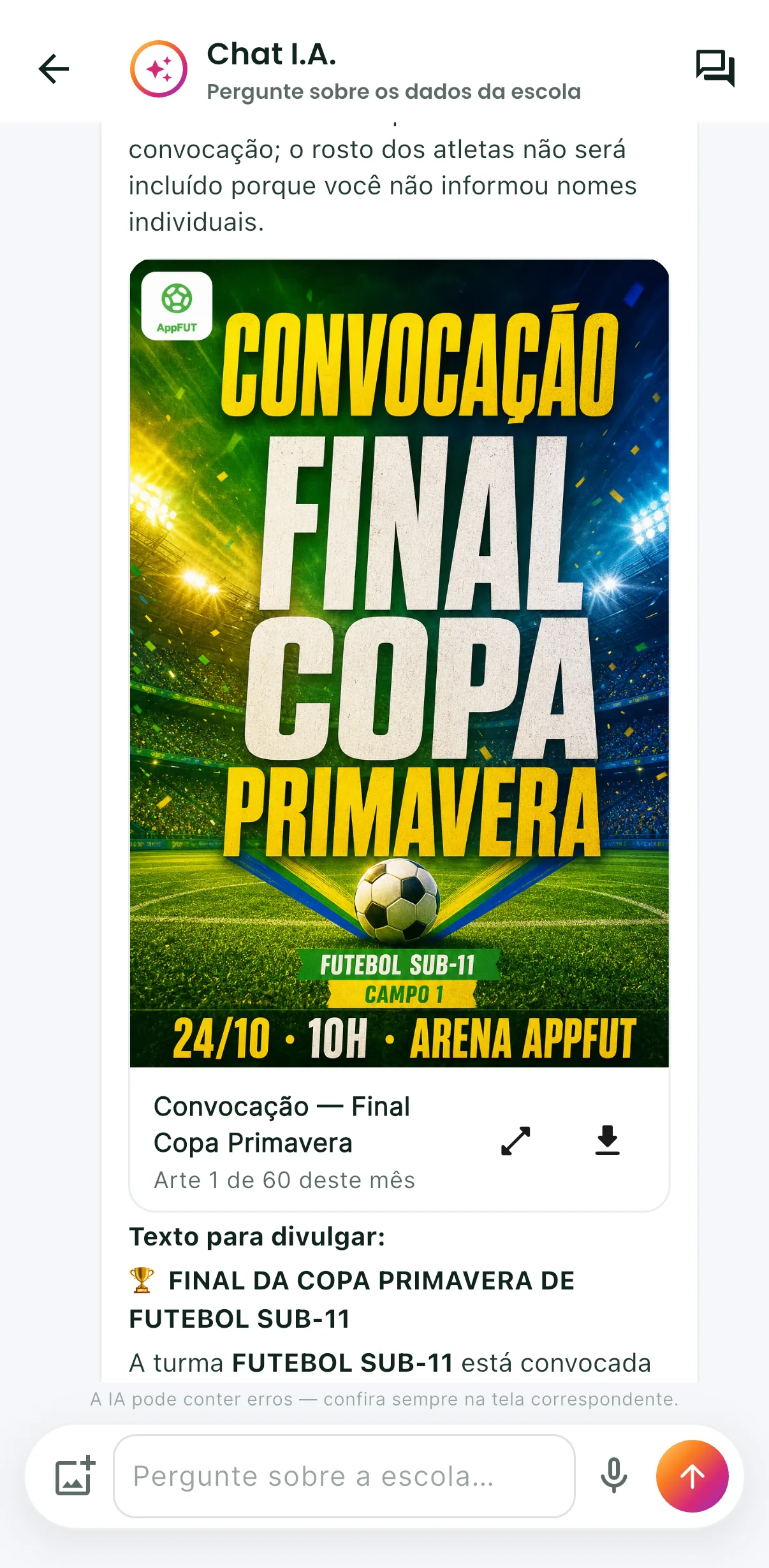 Arte da convocação — print do AppFUT