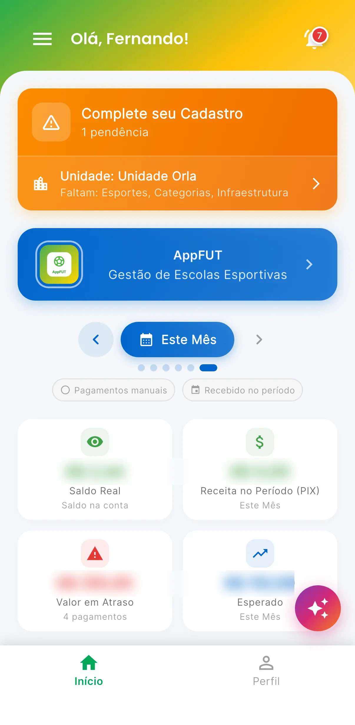 Banners e avisos no início — print do AppFUT