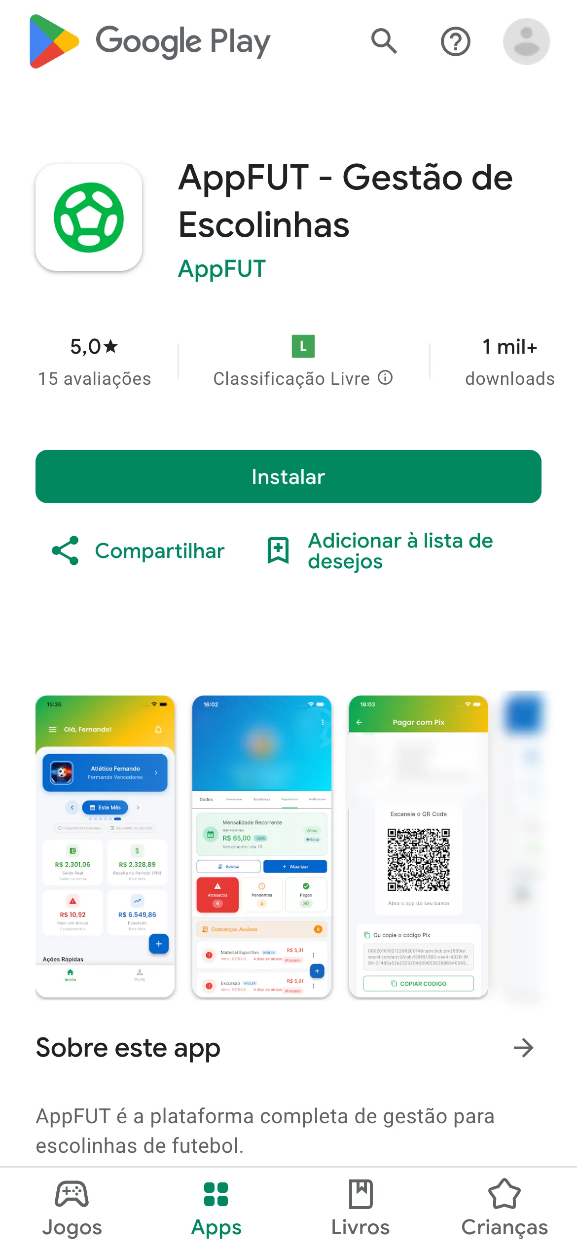 App Android — print do AppFUT