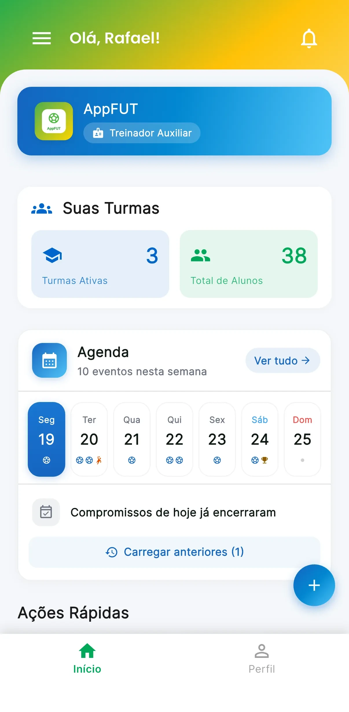 Início do treinador — print do AppFUT