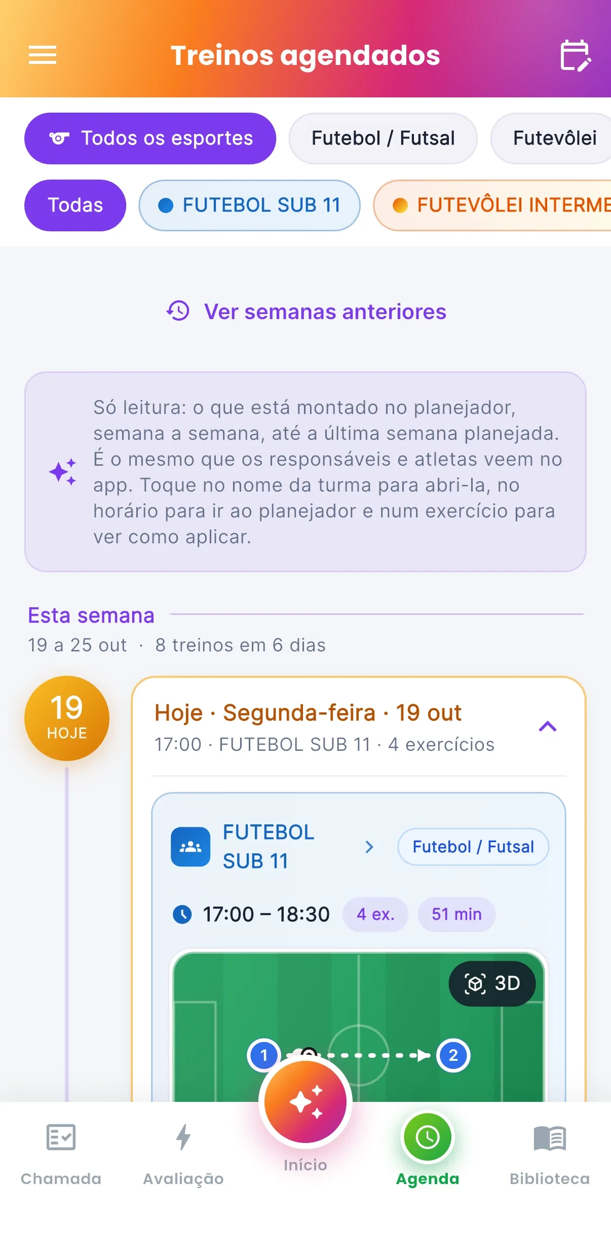 Agenda do treinador — print do AppFUT