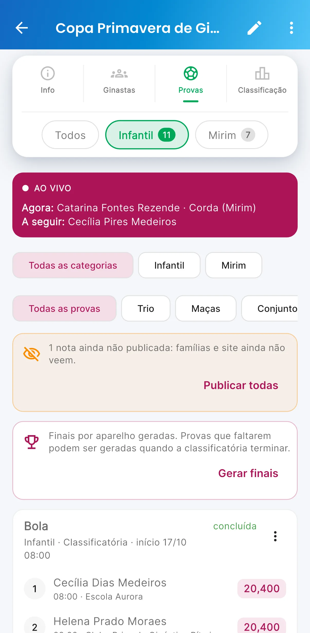 Provas — print do AppFUT