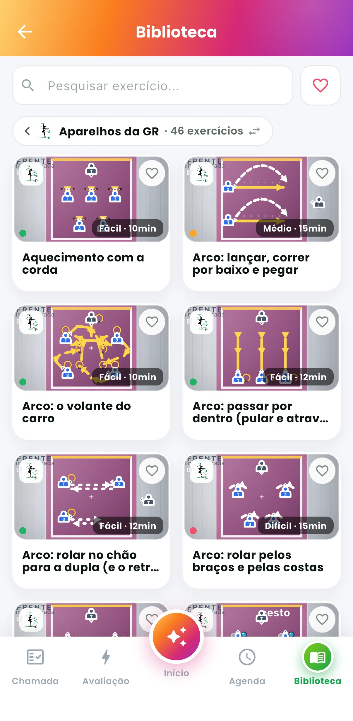 Biblioteca: aparelhos — Fita, arco, bola, maças e corda (print do AppFUT)