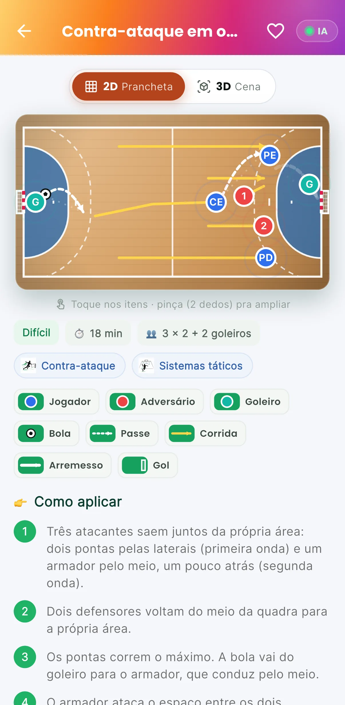 Exercício em 2D — A prancheta, passo a passo (print do AppFUT)