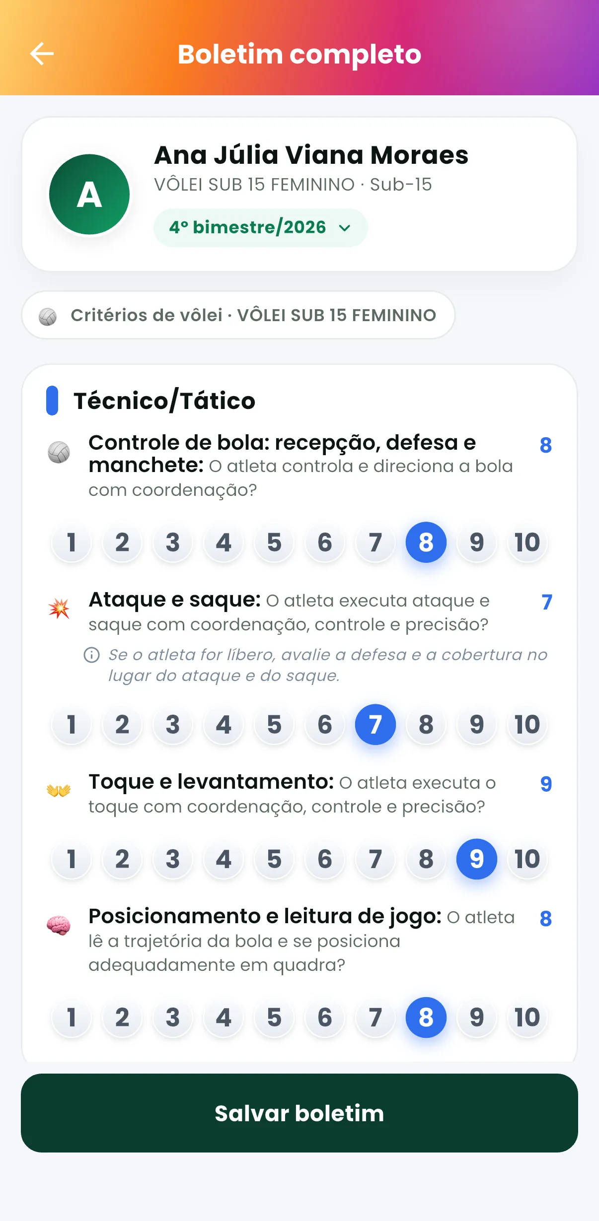 Boletim do vôlei de vôlei — print do AppFUT