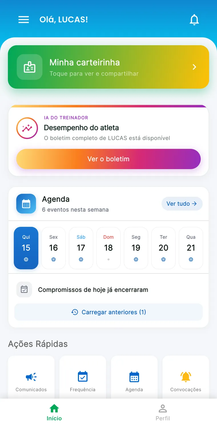 App do aluno - o próprio atleta acompanha treinos e a carteirinha digital