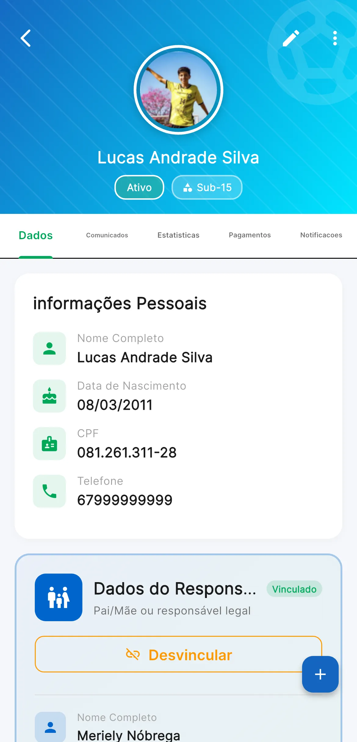 Gestão de Alunos no AppFUT