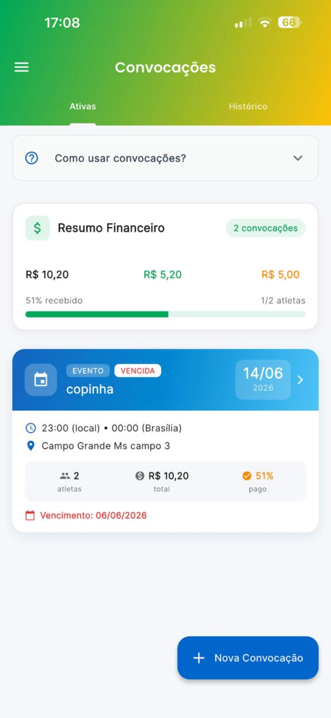 Convocações com Cobrança no AppFUT