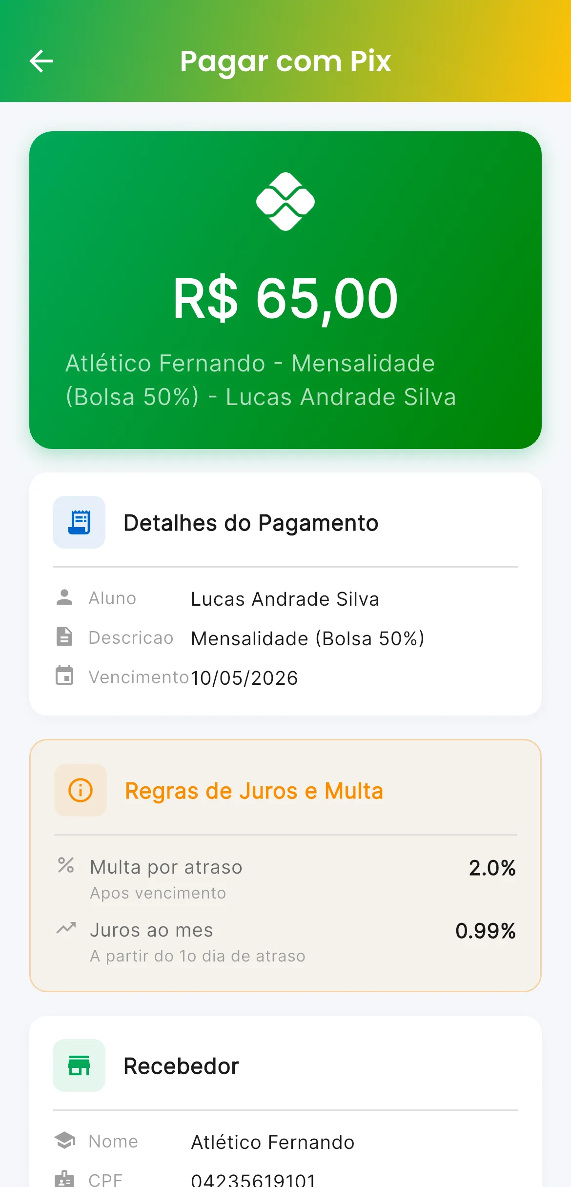 Pagamento via PIX no AppFUT