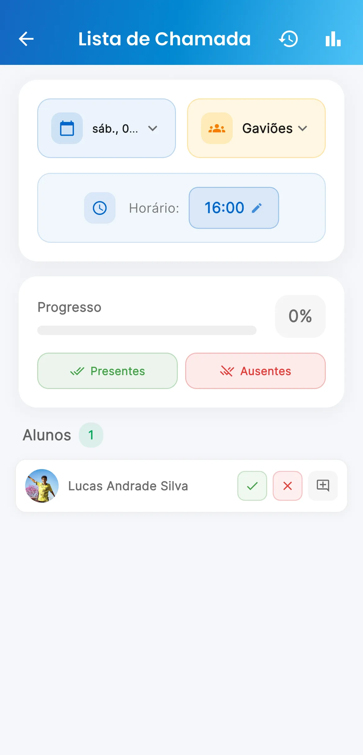 Controle de Presença no AppFUT